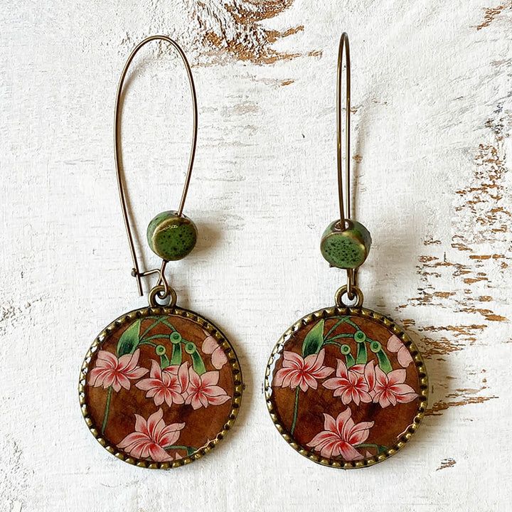 Hoop Earrings with Ceramic Bead - Rajasthani Miniature Flowers