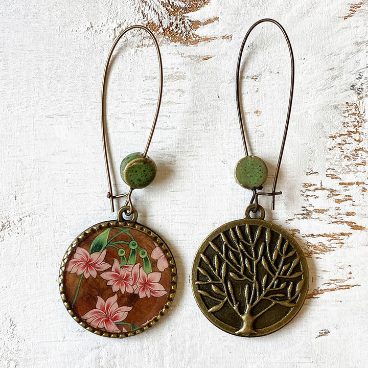Hoop Earrings with Ceramic Bead - Rajasthani Miniature Flowers