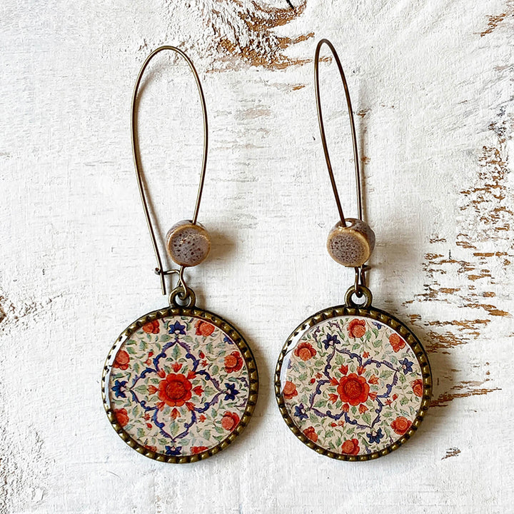 Hoop Earrings with Ceramic Bead - Amer Fort Medallion