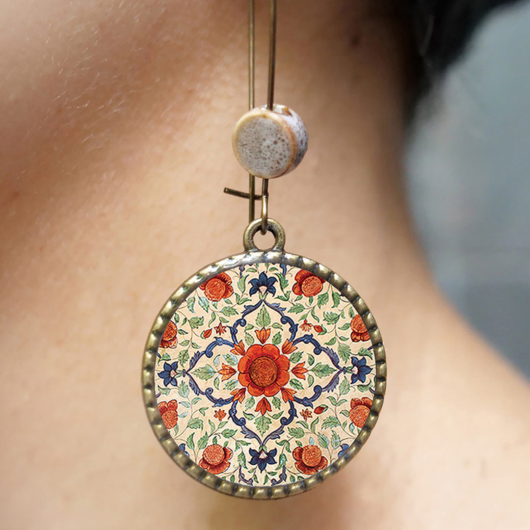Hoop Earrings with Ceramic Bead - Amer Fort Medallion
