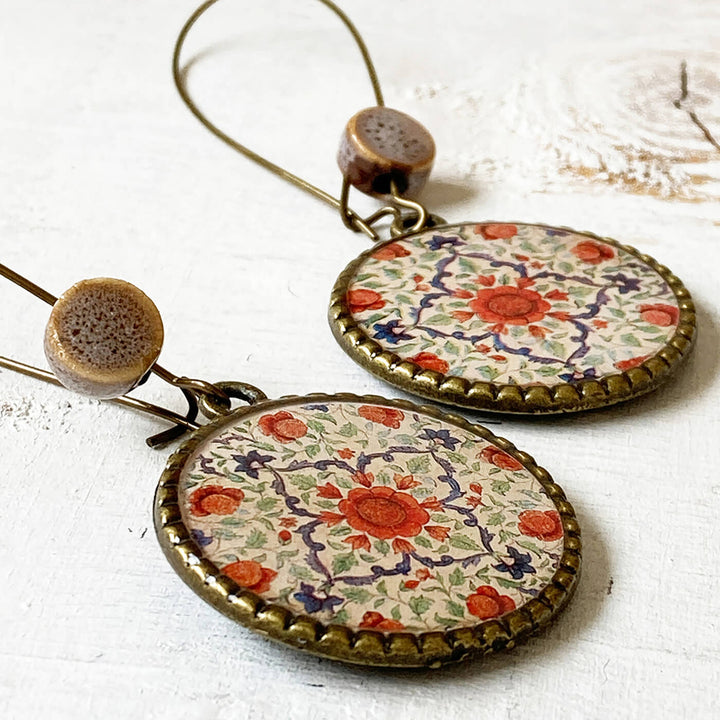 Hoop Earrings with Ceramic Bead - Amer Fort Medallion