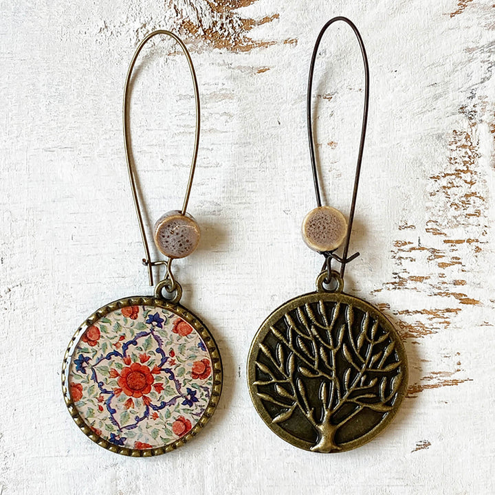 Hoop Earrings with Ceramic Bead - Amer Fort Medallion