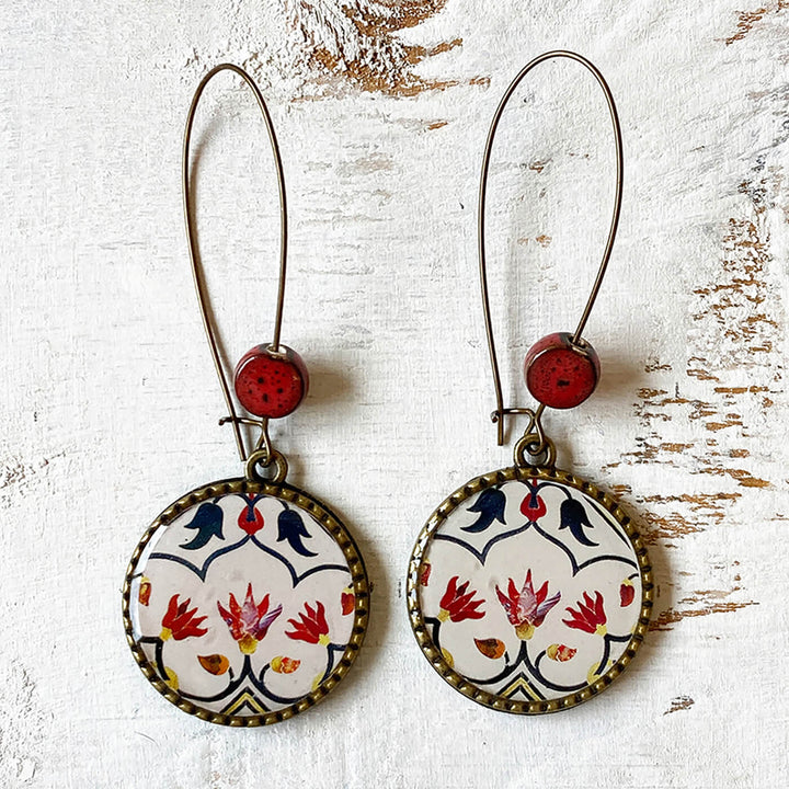 Hoop Earrings with Ceramic Bead - Pietra Dura