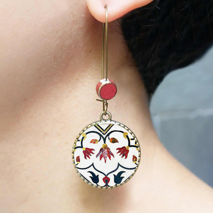 Hoop Earrings with Ceramic Bead - Pietra Dura