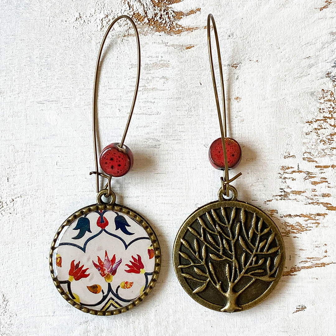 Hoop Earrings with Ceramic Bead - Pietra Dura