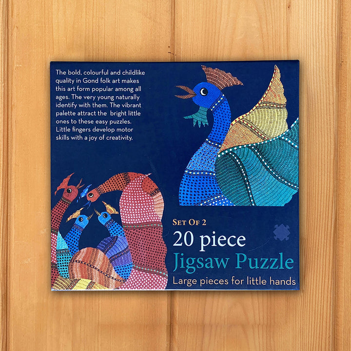 Gond Rooster and Hen - 20 Piece Jigsaw Puzzle - Set of 2