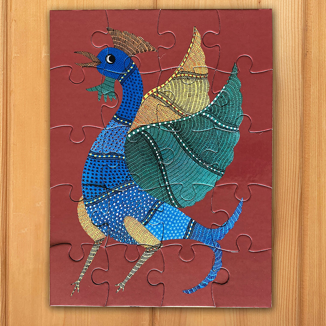 Gond Rooster and Hen - 20 Piece Jigsaw Puzzle - Set of 2