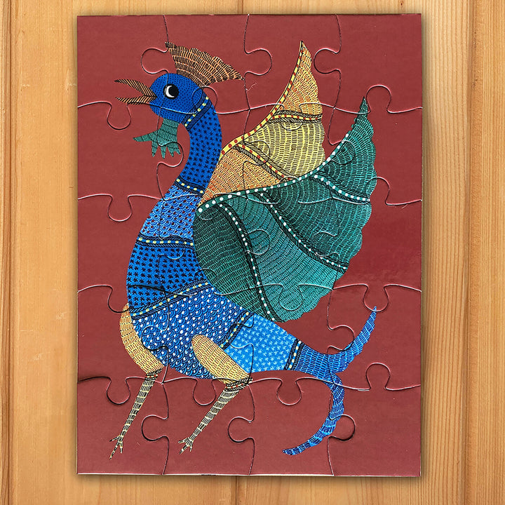 Gond Rooster and Hen - 20 Piece Jigsaw Puzzle - Set of 2