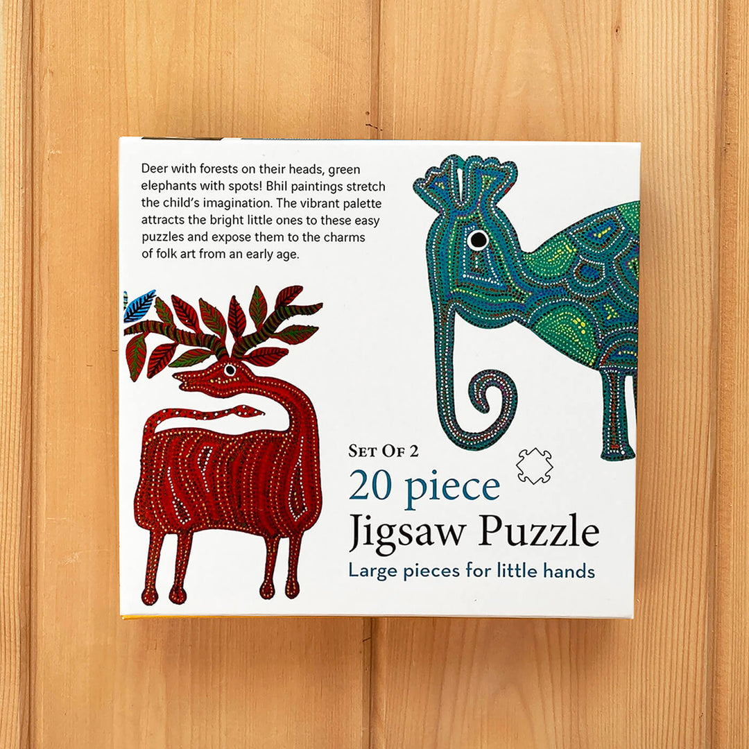 Bhil Elephant & Deer - 20 Piece Jigsaw Puzzle - Set of 2