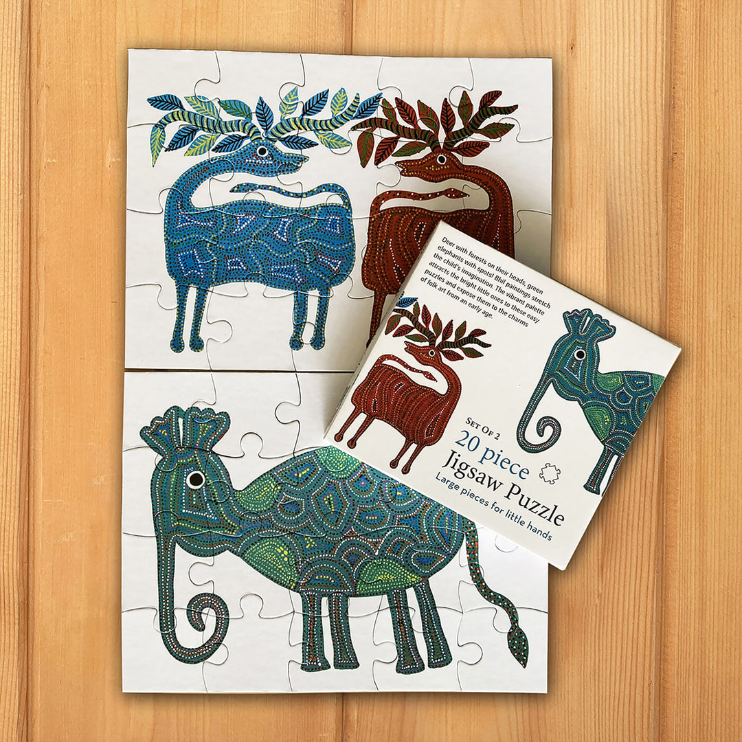 Bhil Elephant & Deer - 20 Piece Jigsaw Puzzle - Set of 2