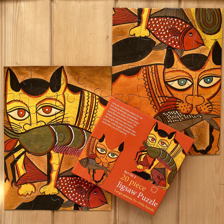 Kalighat Phat Cats - 20 Piece Jigsaw Puzzle - Set of 2