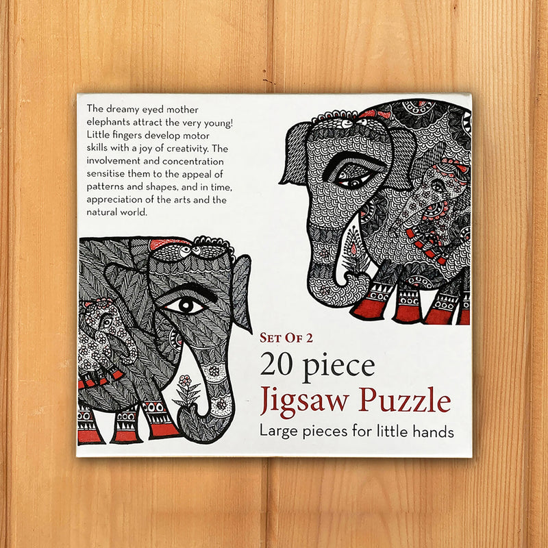Madhubani Elephants - 20 Piece Jigsaw Puzzle - Set of 2