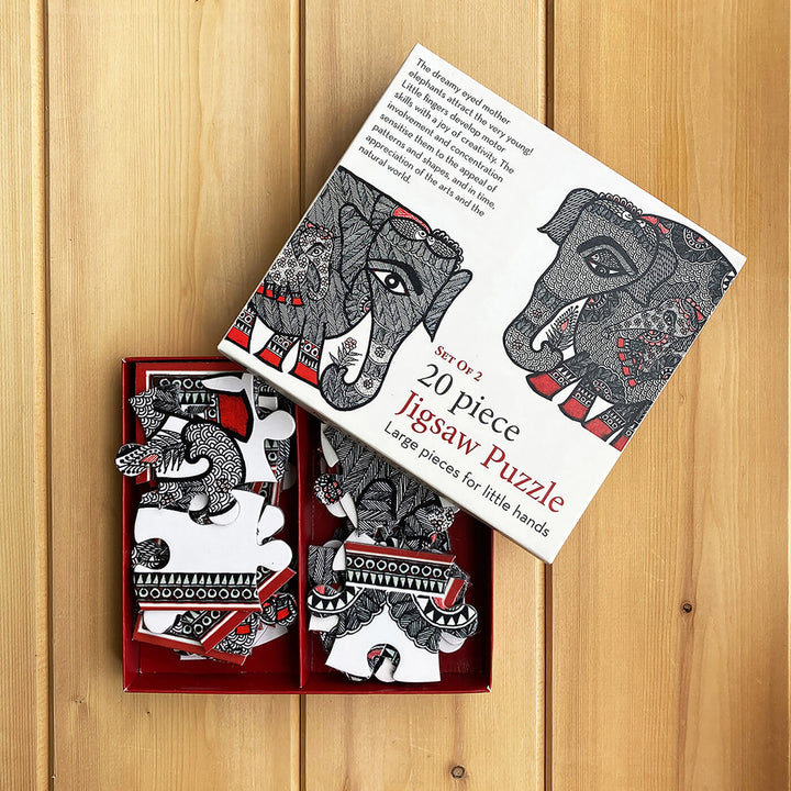 Madhubani Elephants - 20 Piece Jigsaw Puzzle - Set of 2