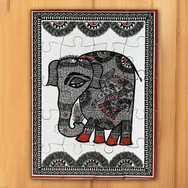 Madhubani Elephants - 20 Piece Jigsaw Puzzle - Set of 2