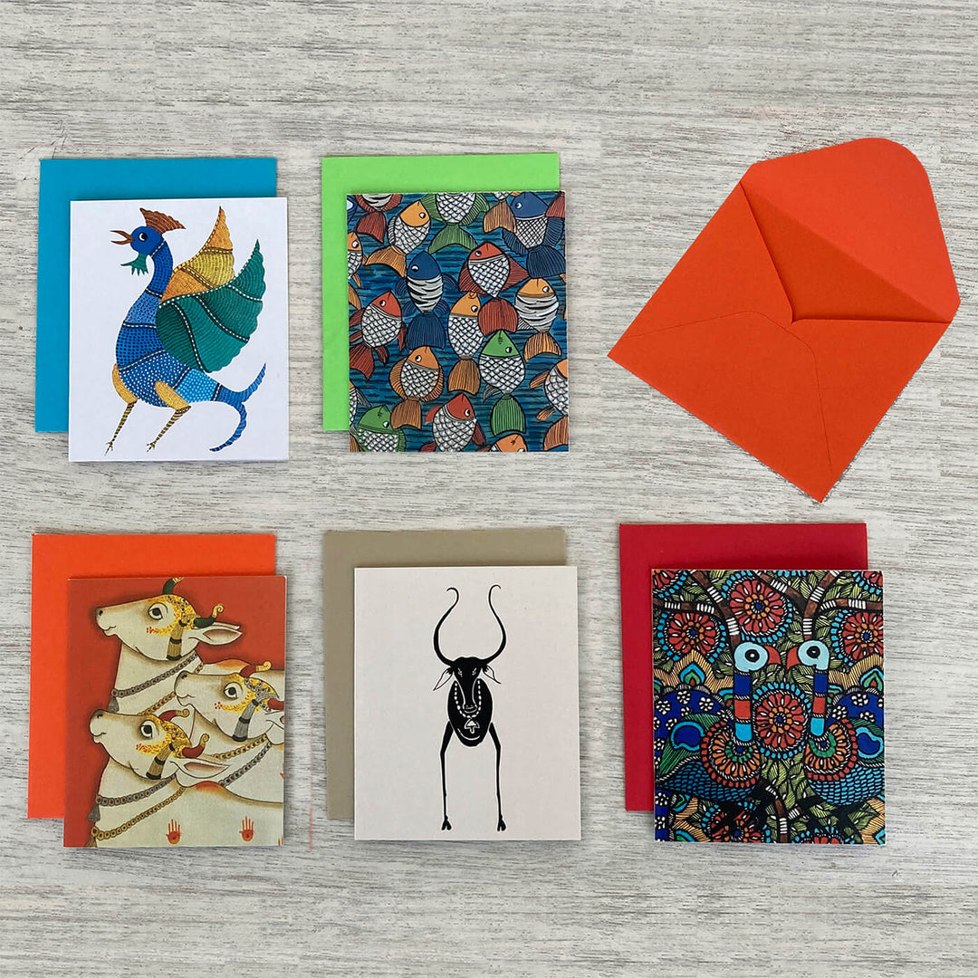 Indian Folk Art Inspired Notecards & Envelopes - Set of 5