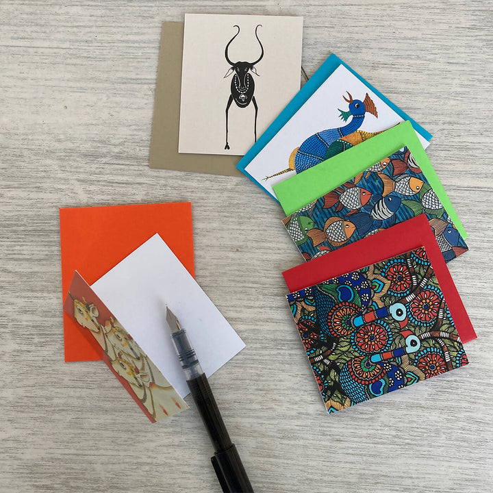 Indian Folk Art Inspired Notecards & Envelopes - Set of 5