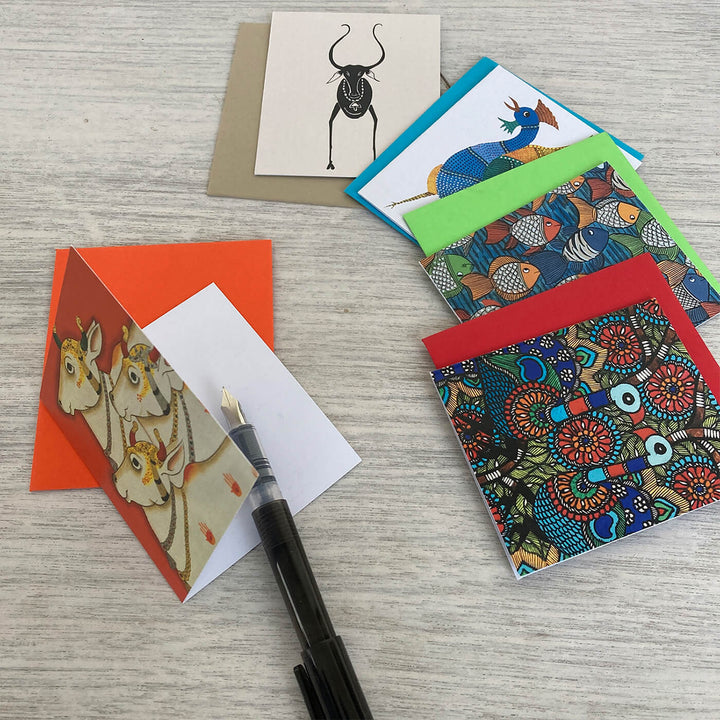 Indian Folk Art Inspired Notecards & Envelopes - Set of 5