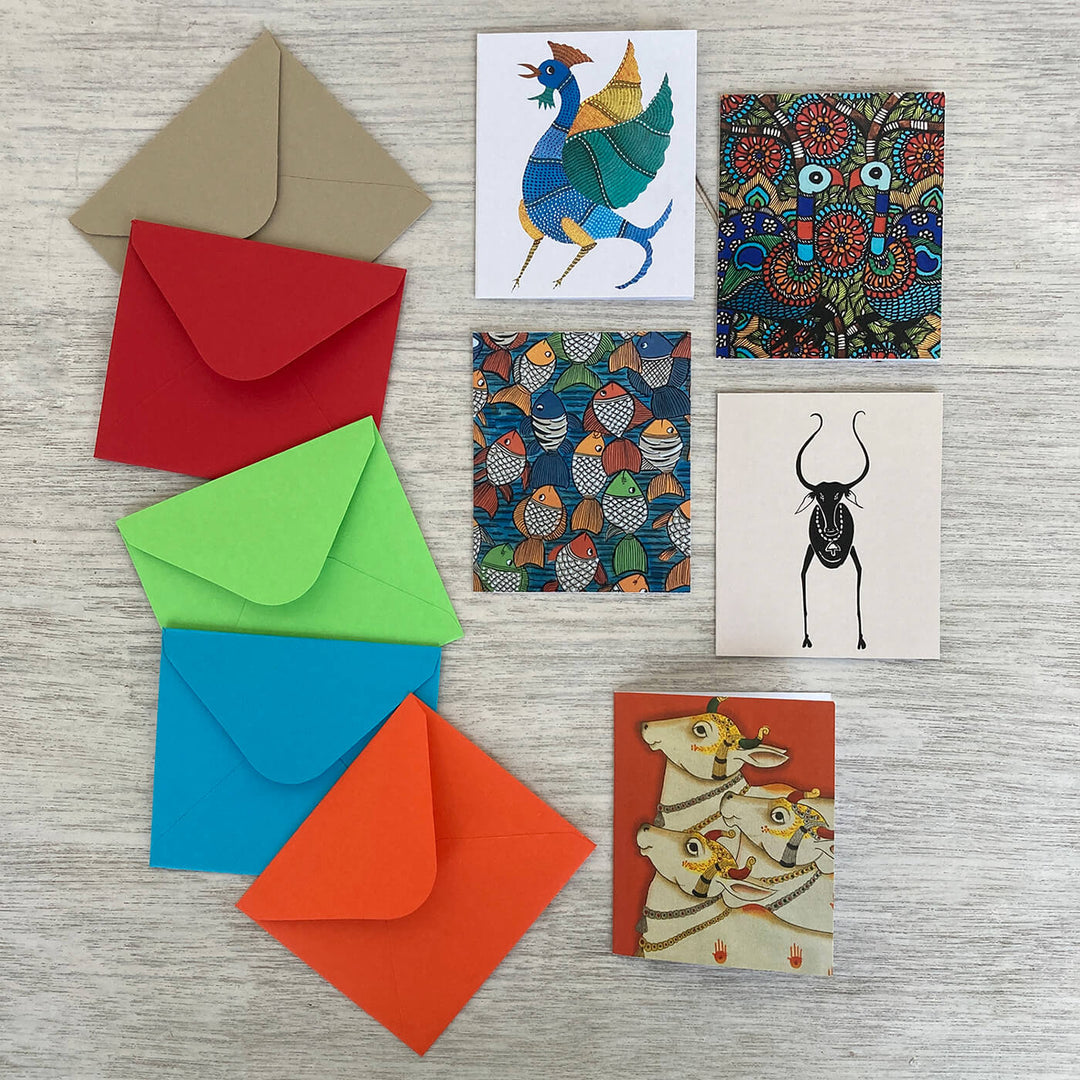 Indian Folk Art Inspired Notecards & Envelopes - Set of 5