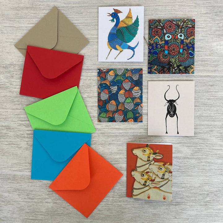 Indian Folk Art Inspired Notecards & Envelopes - Set of 5