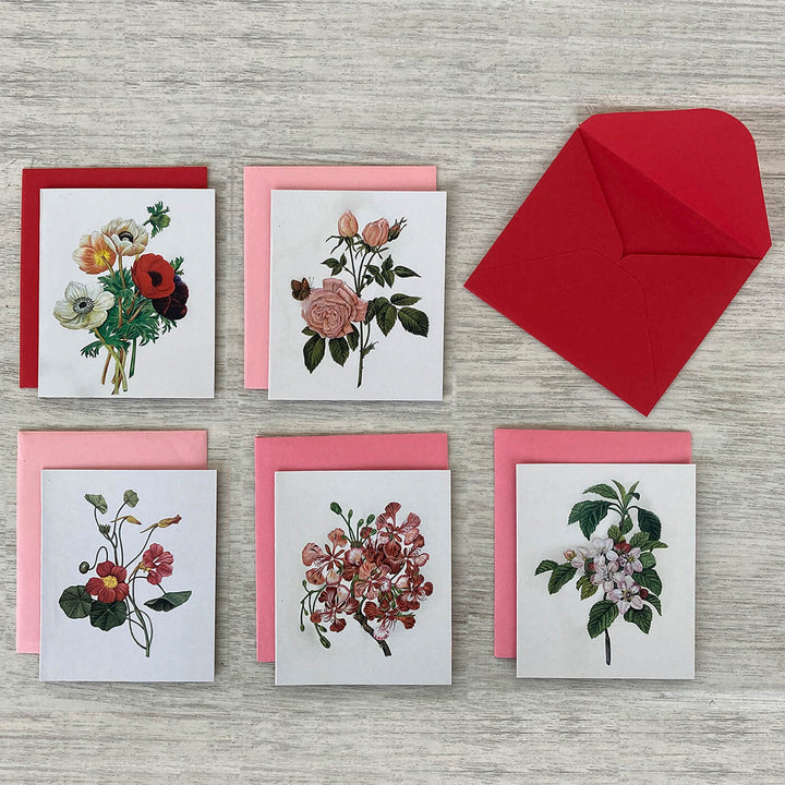 Indian Art Inspired Notecards & Envelopes - Mughal Miniature Flower Print - Set of 5