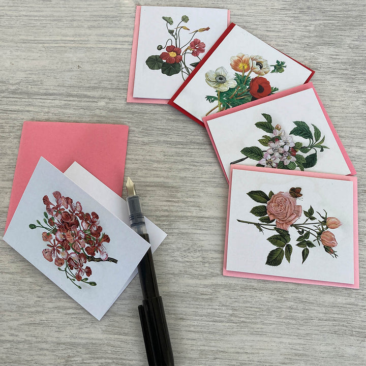 Indian Art Inspired Notecards & Envelopes - Mughal Miniature Flower Print - Set of 5