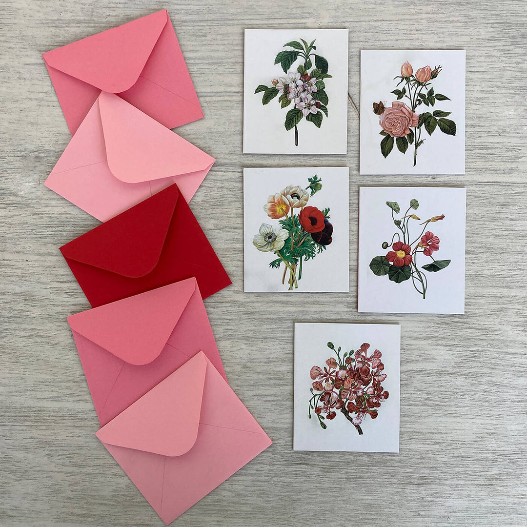 Indian Art Inspired Notecards & Envelopes - Mughal Miniature Flower Print - Set of 5