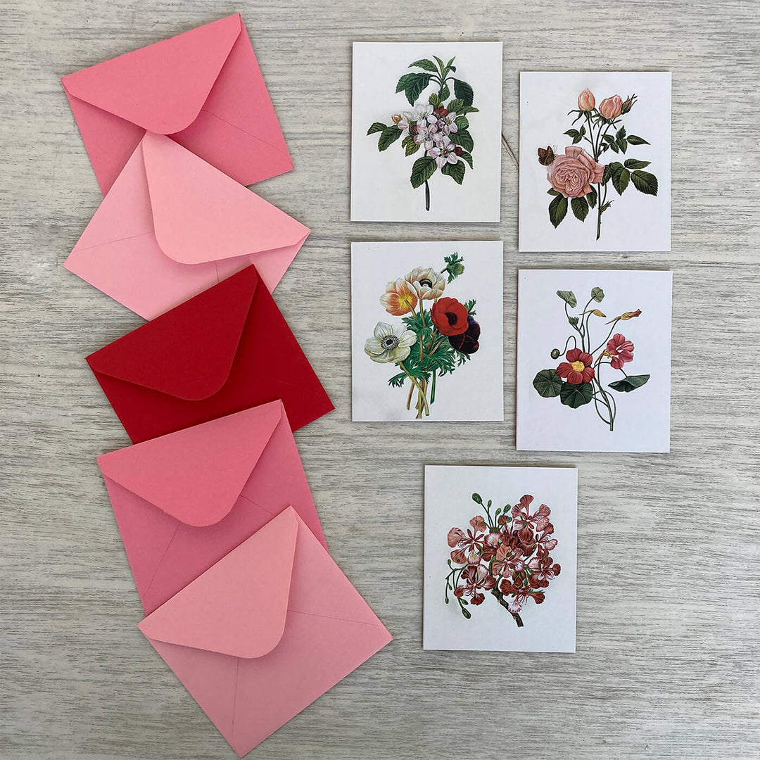 Indian Art Inspired Notecards & Envelopes - Mughal Miniature Flower Print - Set of 5