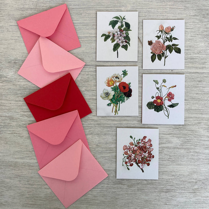 Indian Art Inspired Notecards & Envelopes - Mughal Miniature Flower Print - Set of 5