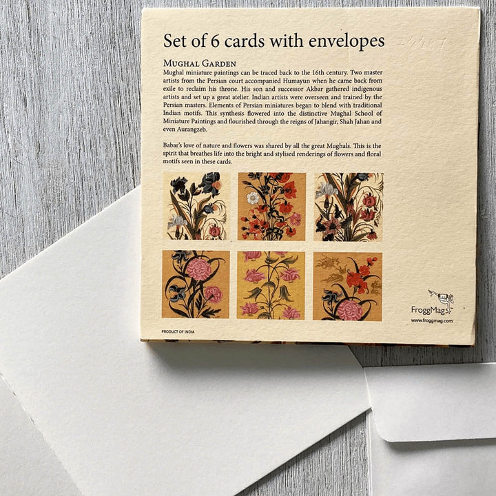 Indian Art Inspired Notecards & Envelopes - Mughal Flower Print - Set of 6