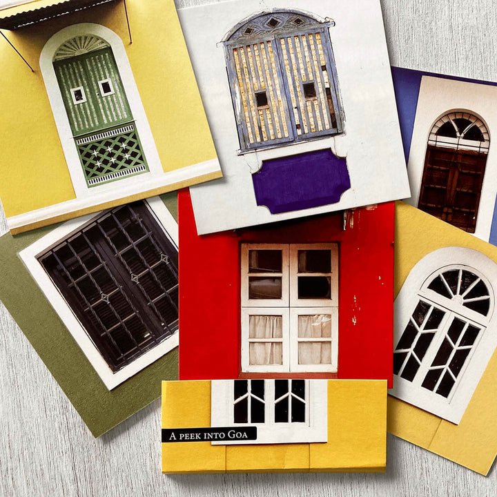 Indian Art Inspired Notecards & Envelopes - Goa Window Print - Set of 6