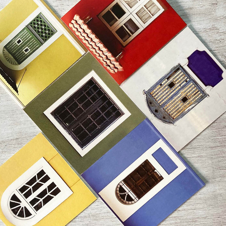 Indian Art Inspired Notecards & Envelopes - Goa Window Print - Set of 6