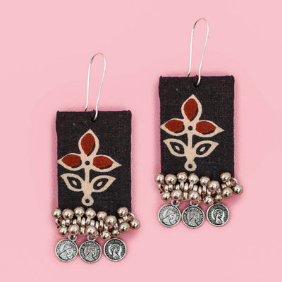 Handcrafted Fabric Rectangle Ghungroo Earrings - Set of 2