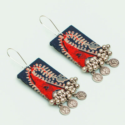 Handcrafted Fabric Rectangle Ghungroo Earrings - Set of 2