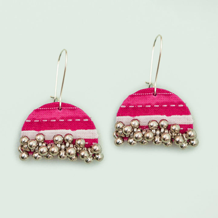 Handcrafted Fabric Jhumka Ghungroo Earrings - Set of 2 - Zwende