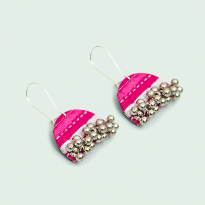 Handcrafted Fabric Jhumka Ghungroo Earrings - Set of 2 - Zwende