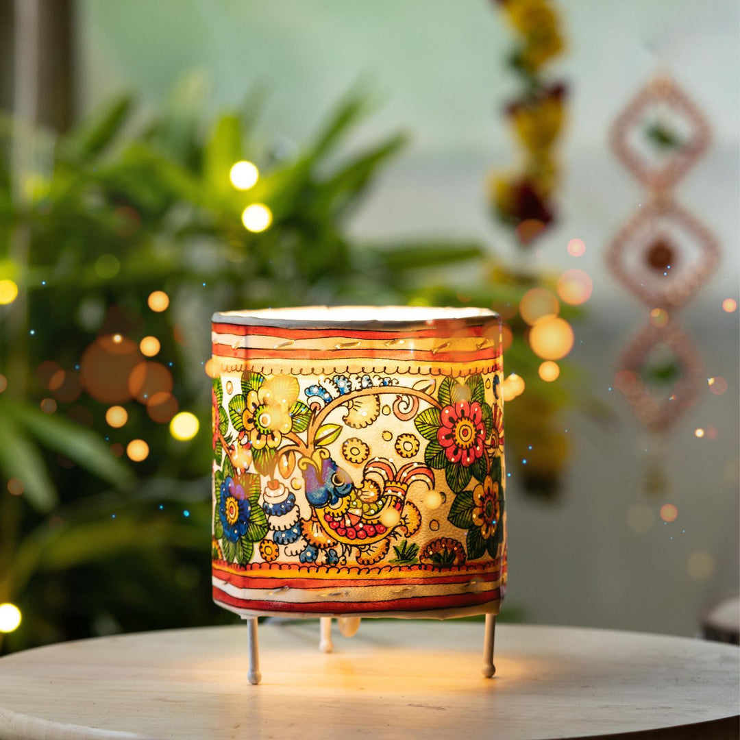 Hand Painted Tholu Bommalata Small Tabletop Lamp | 5 inches