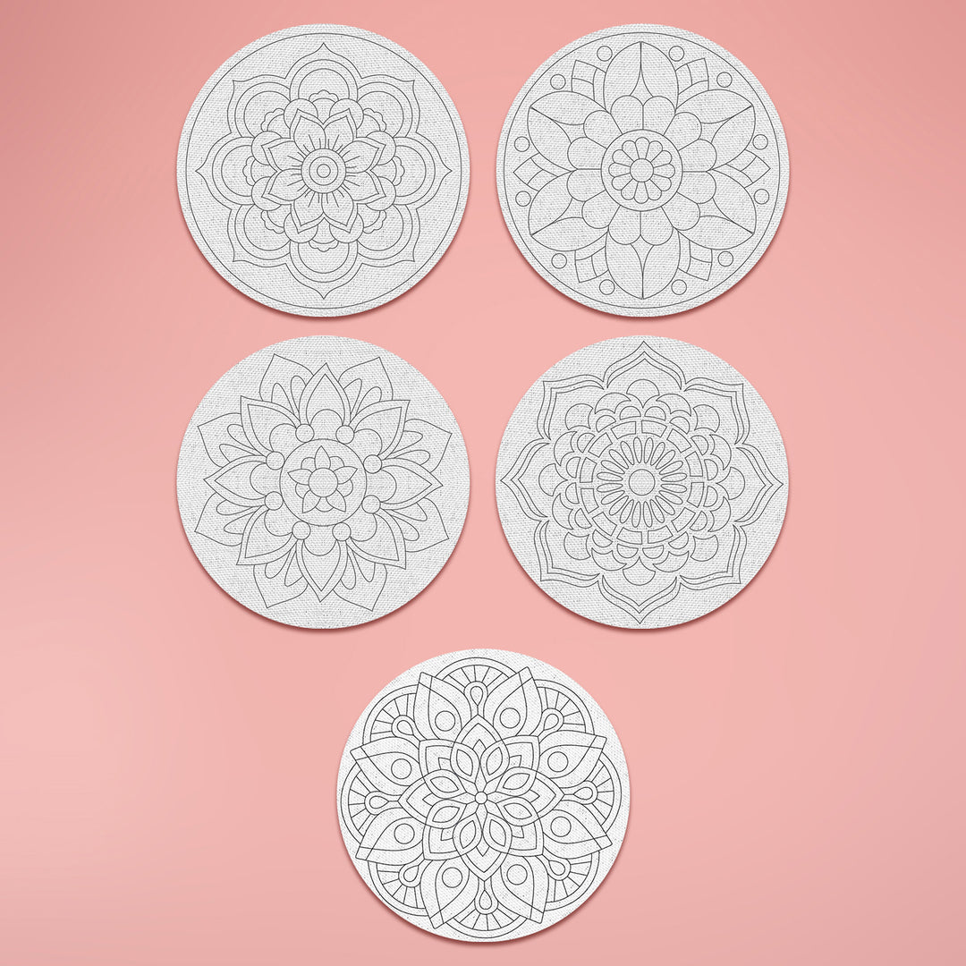 Trial Pack - Floral Mandala Premarked Canvas Bases - Set of 5