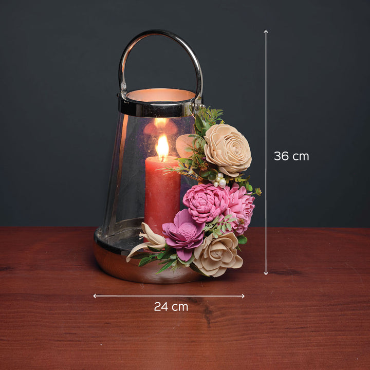 Handmade Nora Candle Holder With Sola Wood Floral Arrangement