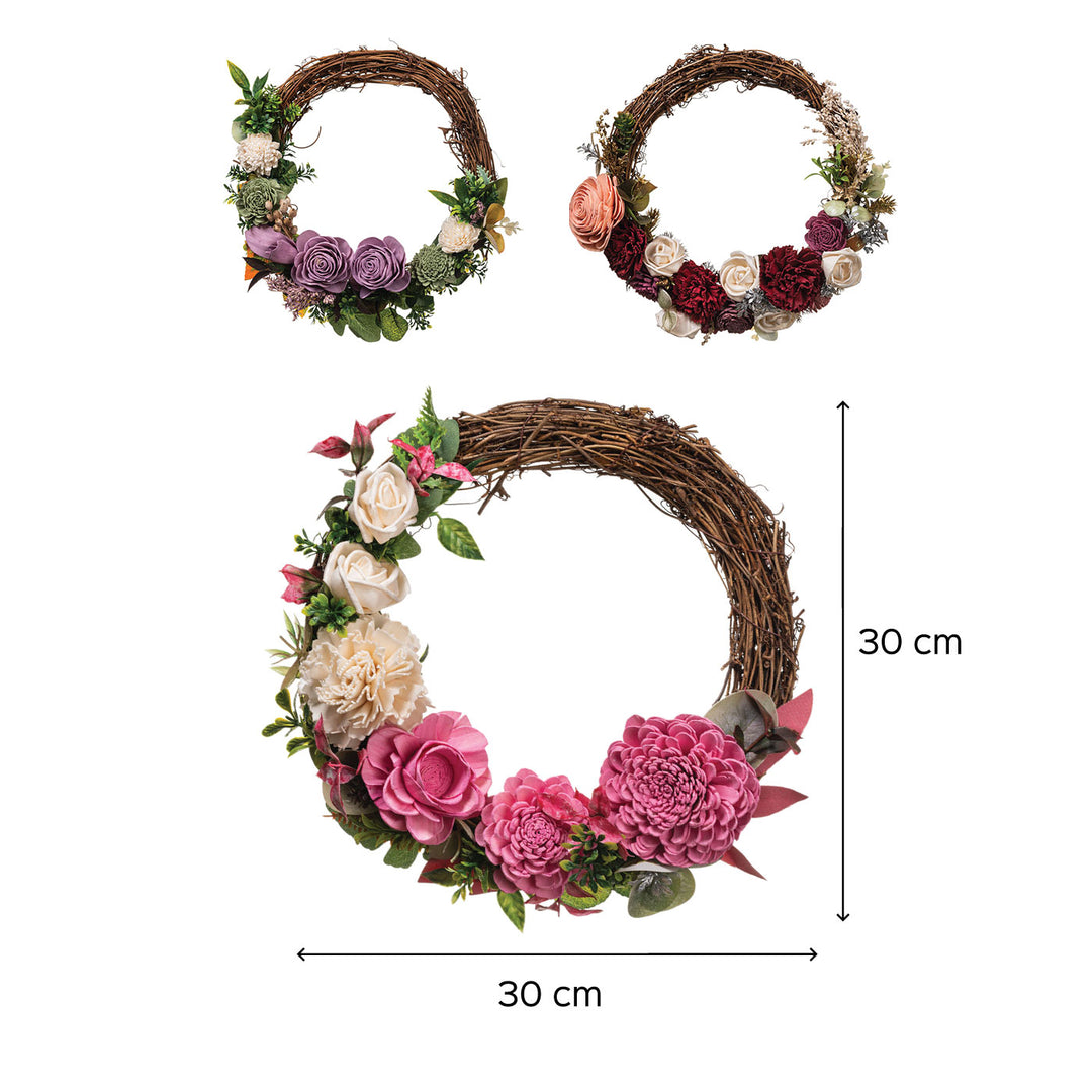 Purple Grapevine and Solawood Flowers Wreath