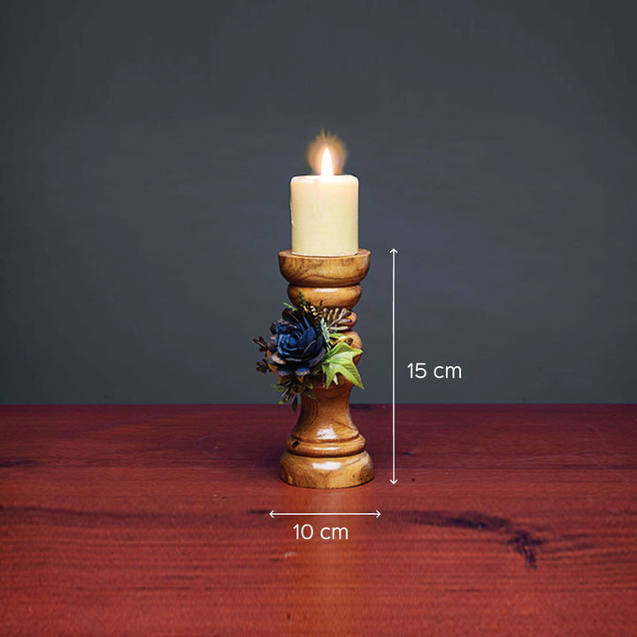 Zia Wooden Candle Holder with Sola Wood Floral Arrangement
