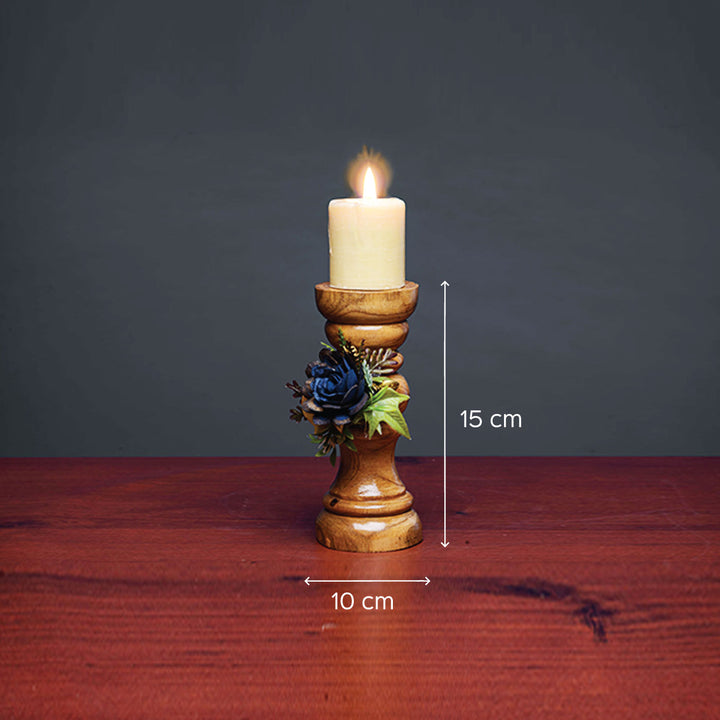 Handmade Zia Wooden Candle Holder With Sola Wood Floral Arrangement