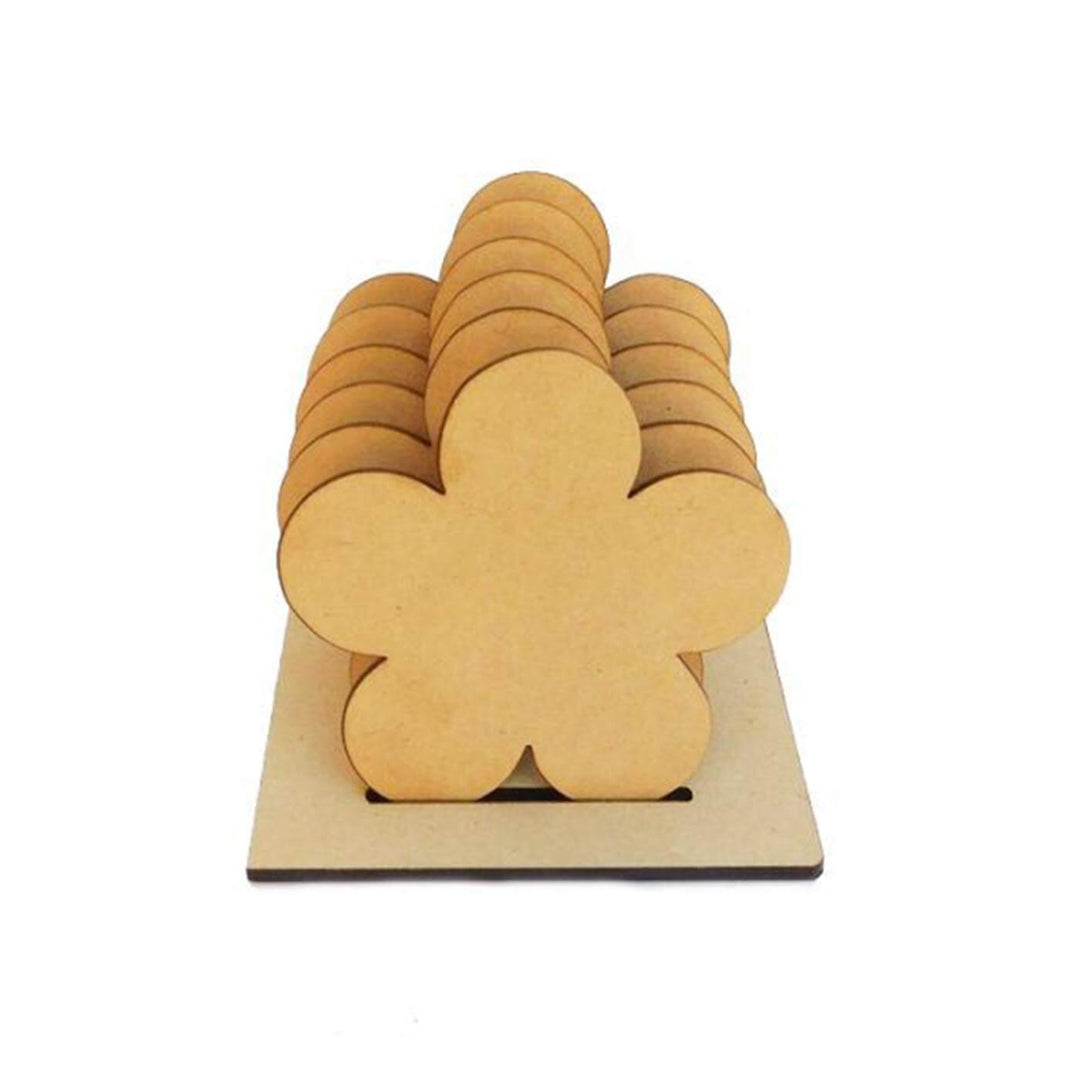Ready-To-Paint MDF Flower-Shaped Coaster Bases with Stand - KP0107