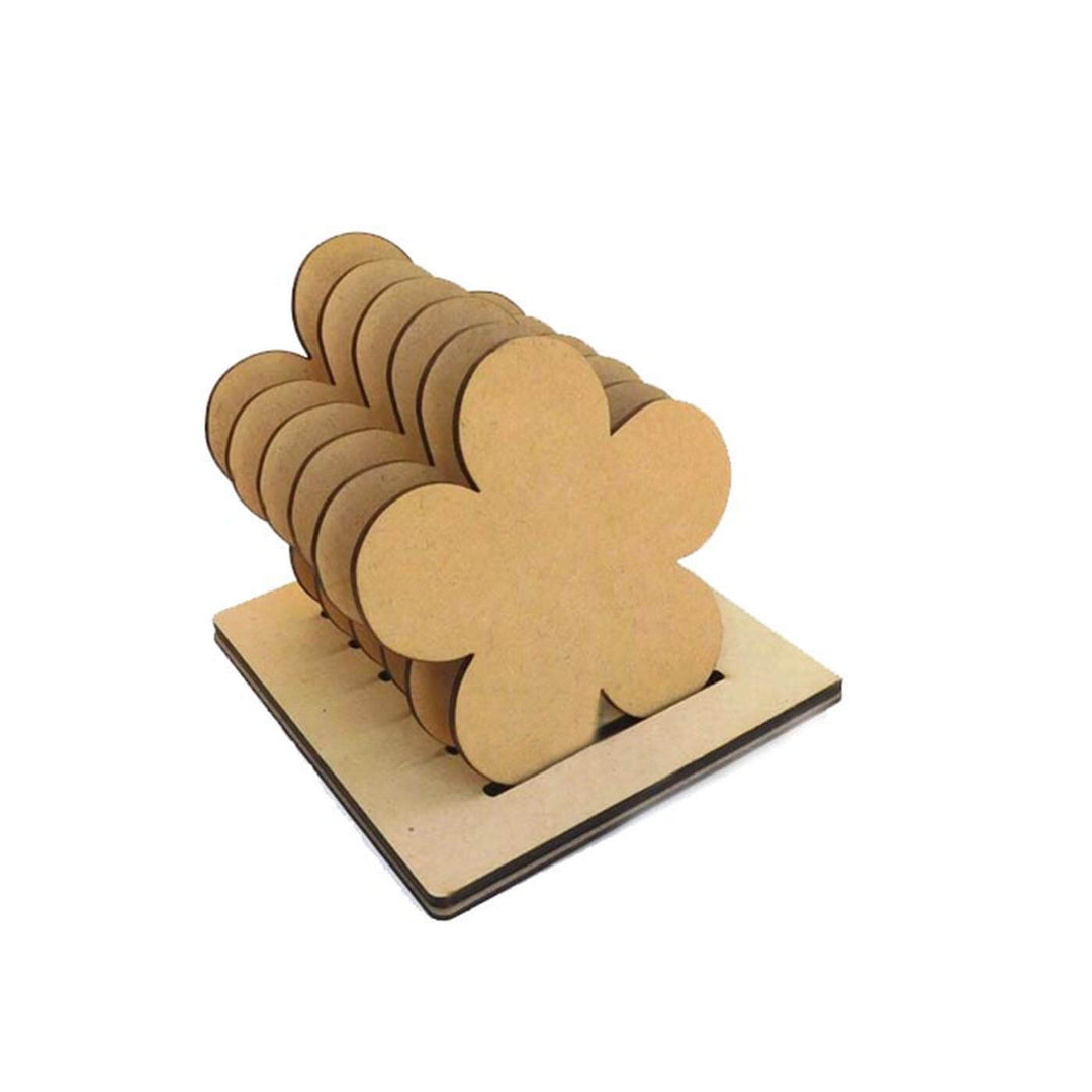Ready-To-Paint MDF Flower-Shaped Coaster Bases with Stand - KP0107