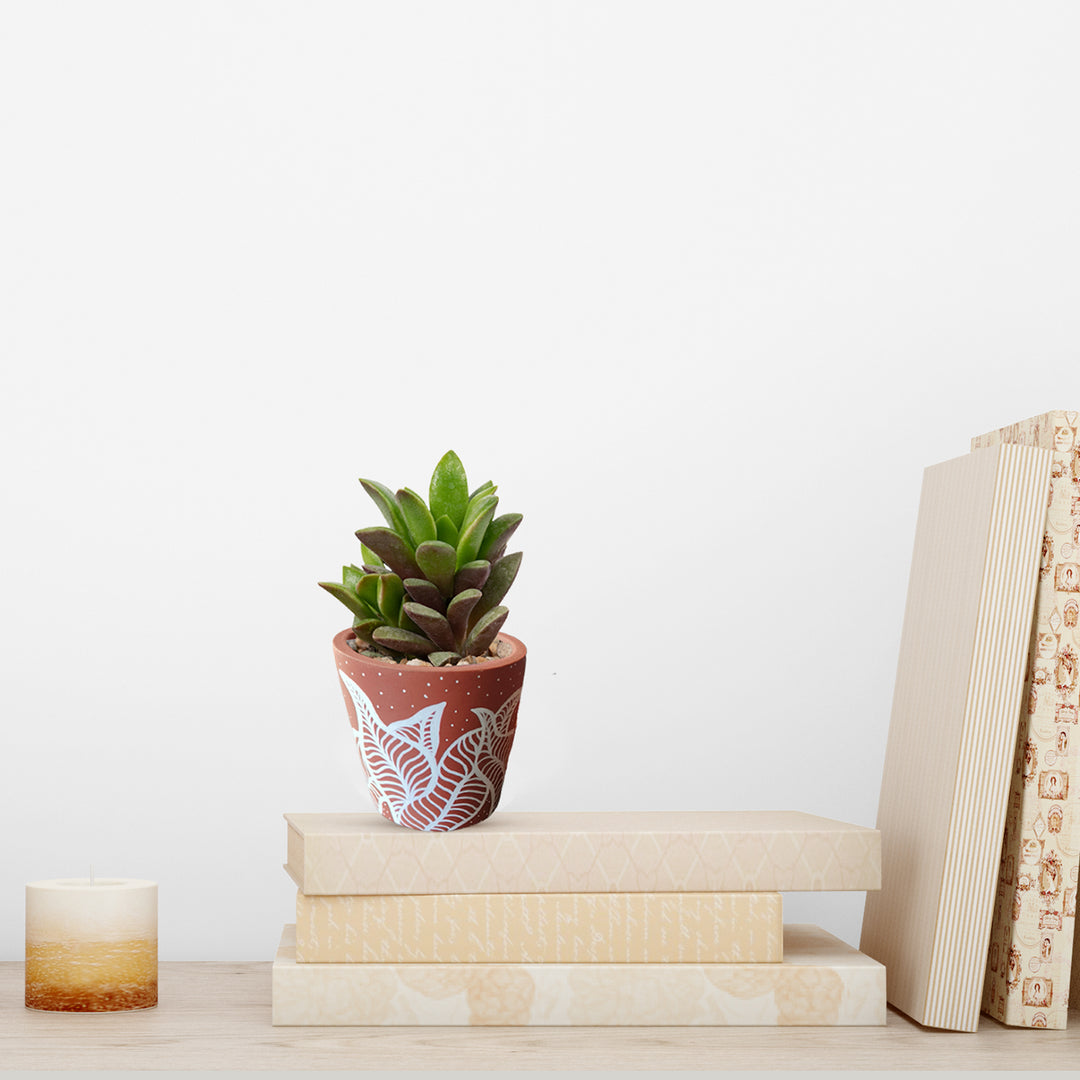 Handpainted Terracotta Foliage White Forest Planter Pot
