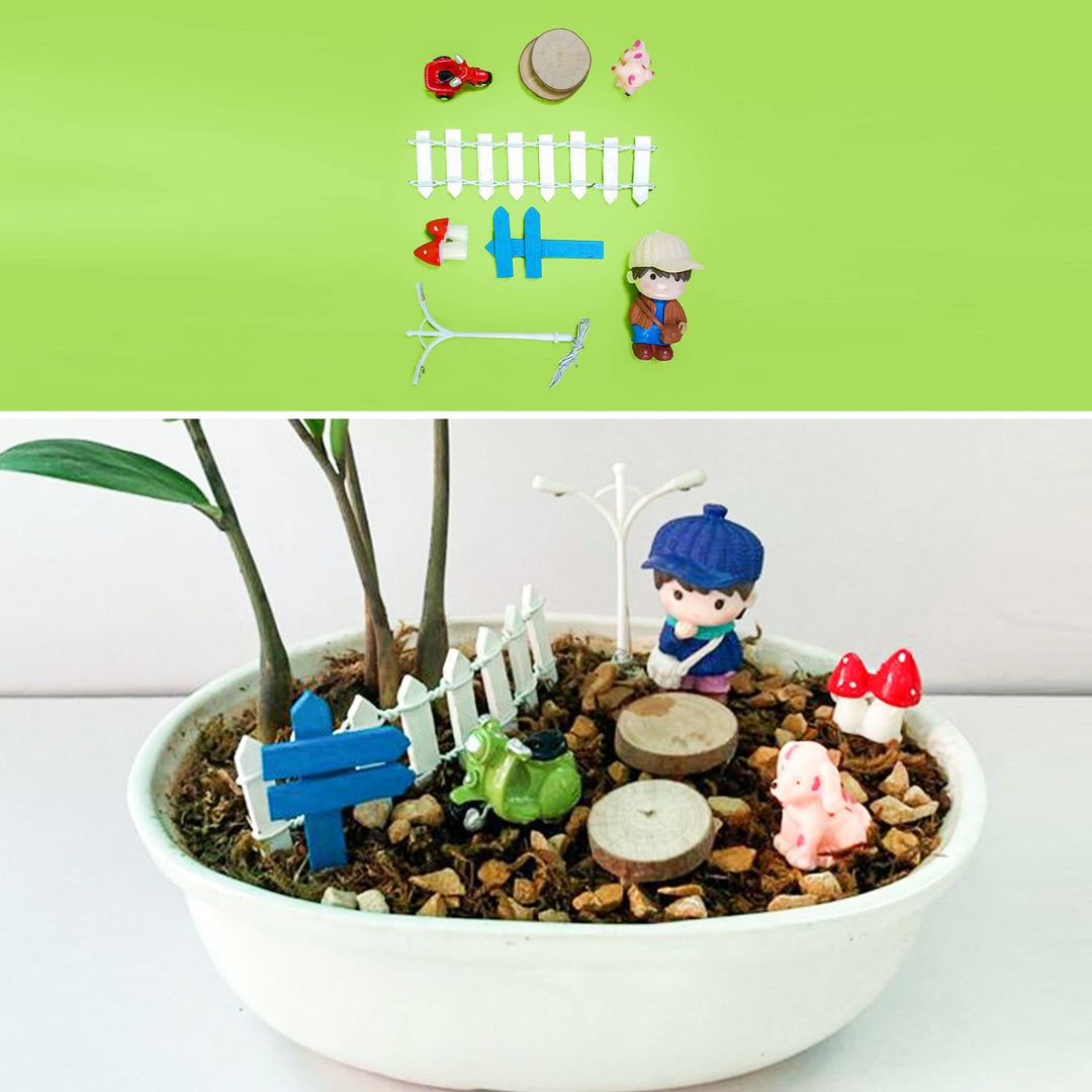 Boy & Dog Miniature Kit with Plant