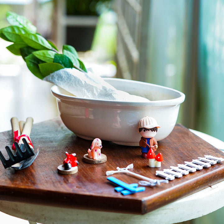 Boy & Dog Miniature Kit with Plant