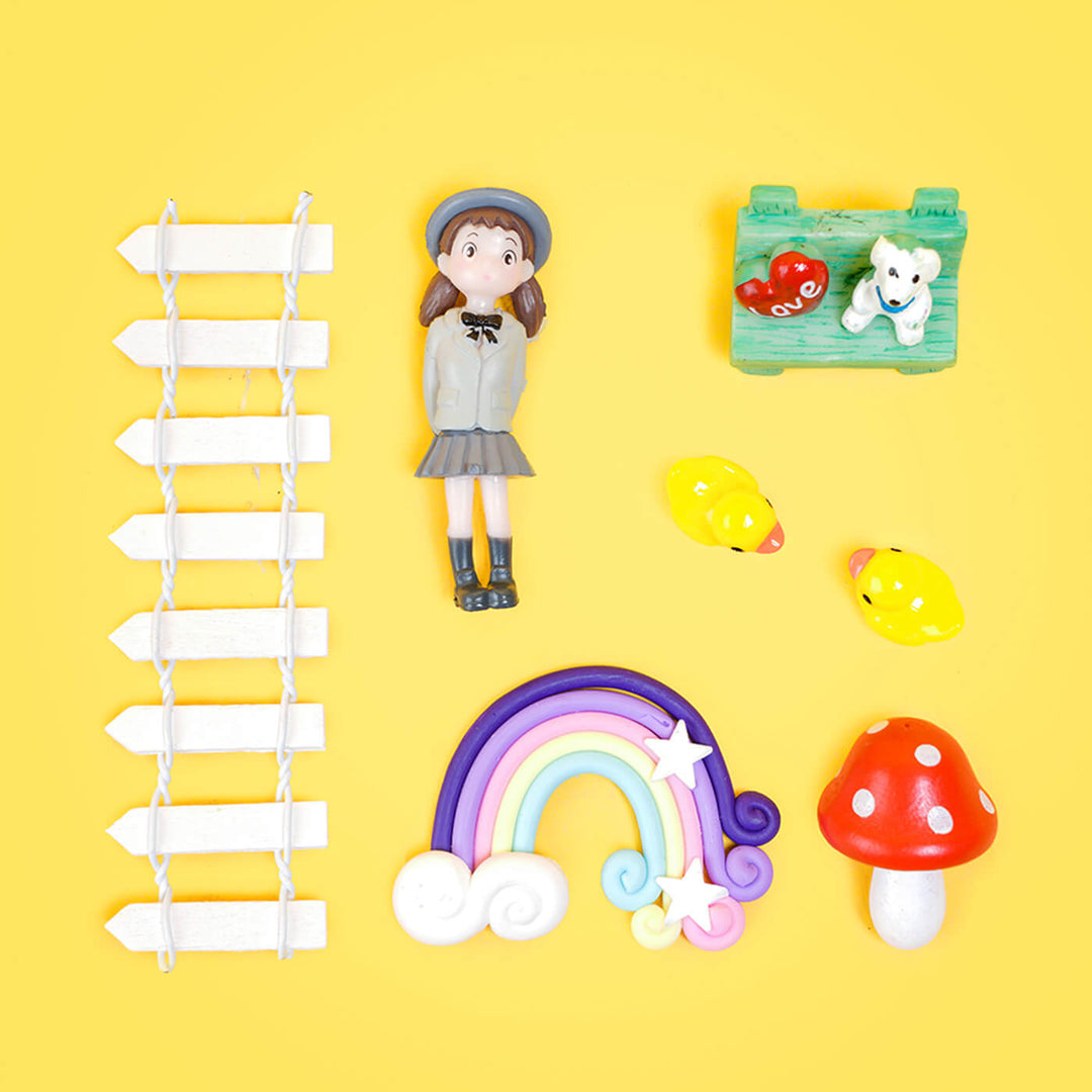 Girl & Rainbow Miniature Kit with Plant