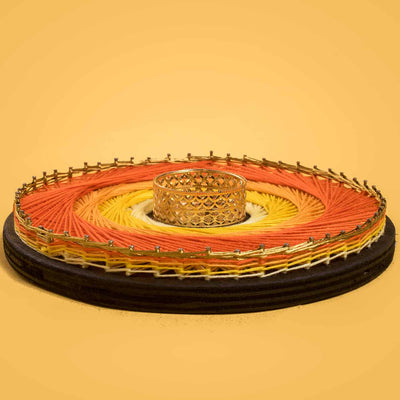 Shade of Orange Round String Art Tealight Holder