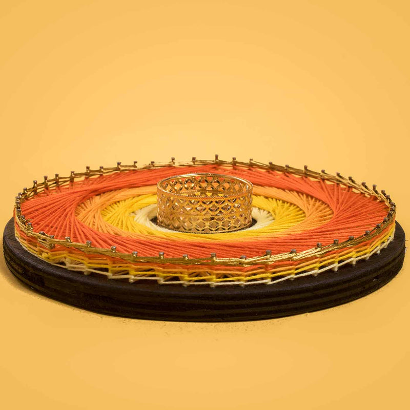 Shade of Orange Round String Art Tealight Holder