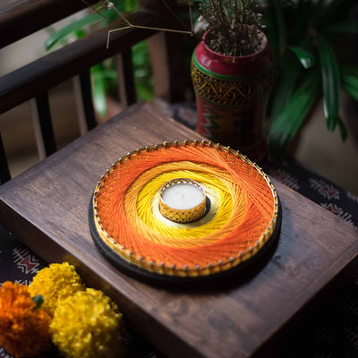 Shade of Orange Round String Art Tealight Holder